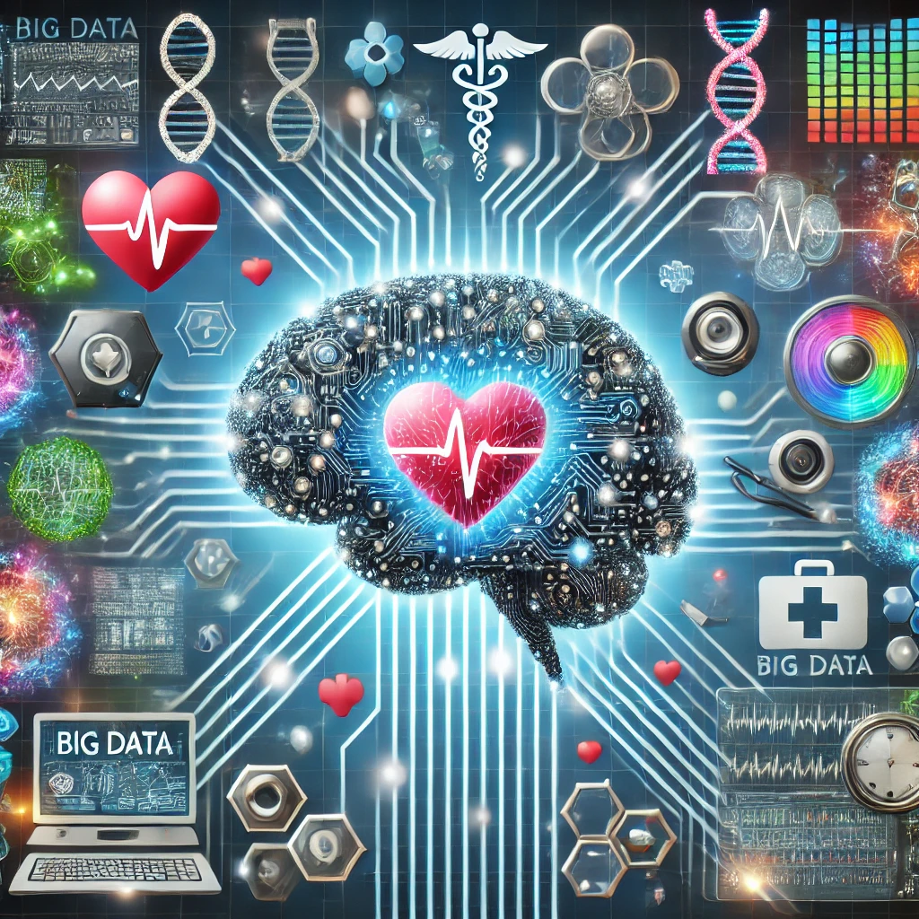 DALL·E 2024 12 15 09.11.51 A futuristic representation of healthcare and technology merging a glowing digital brain made of data streams and circuits seamlessly connecting with