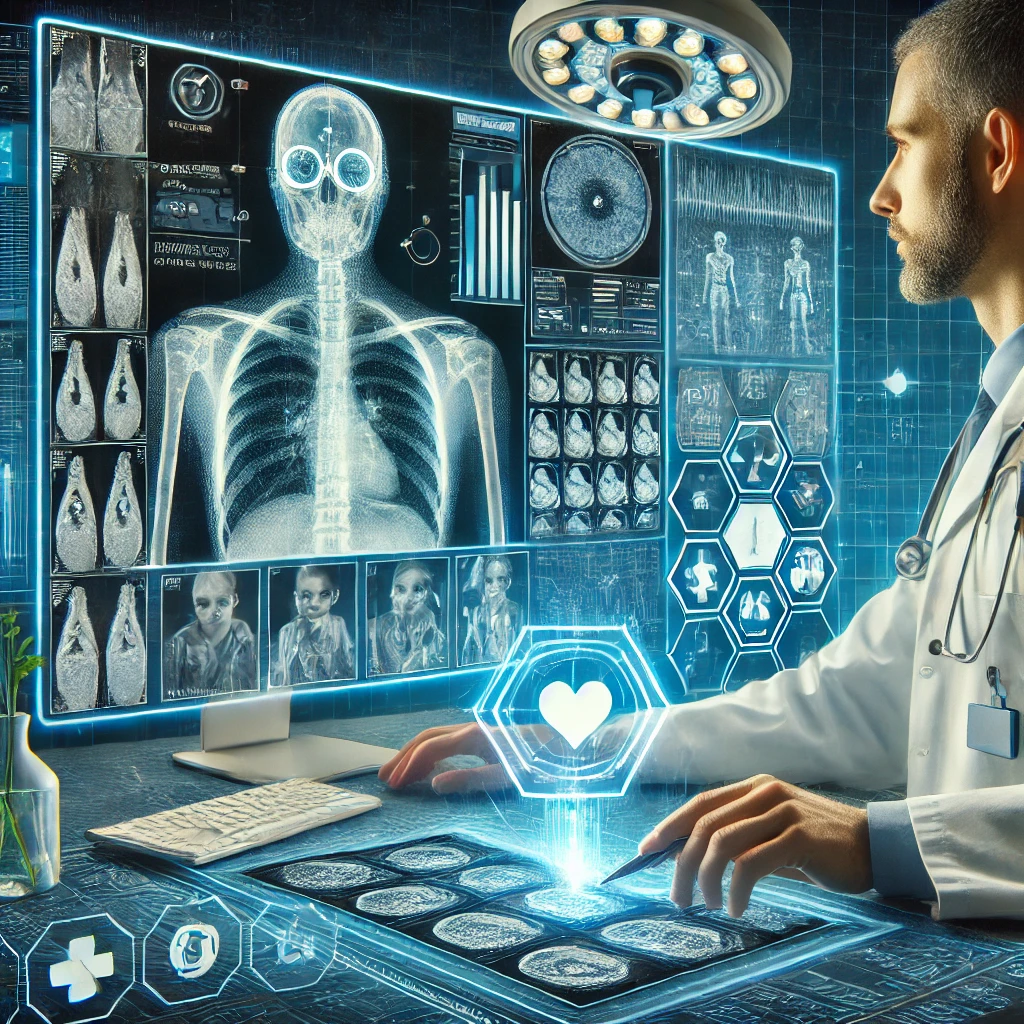 DALL·E 2024 12 24 00.51.08 An image showcasing the concept of medical image analysis with artificial intelligence enhancing diagnostic accuracy. The image should depict a high t