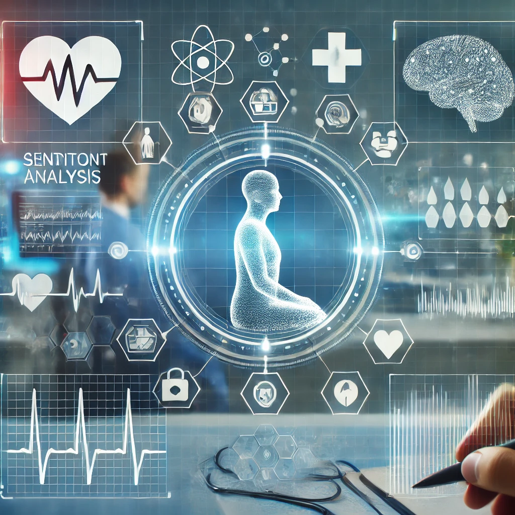 DALL·E 2024 12 24 13.33.59 An image representing the concept of sentiment analysis in healthcare. It should feature a person a patient in a medical setting with a digital int